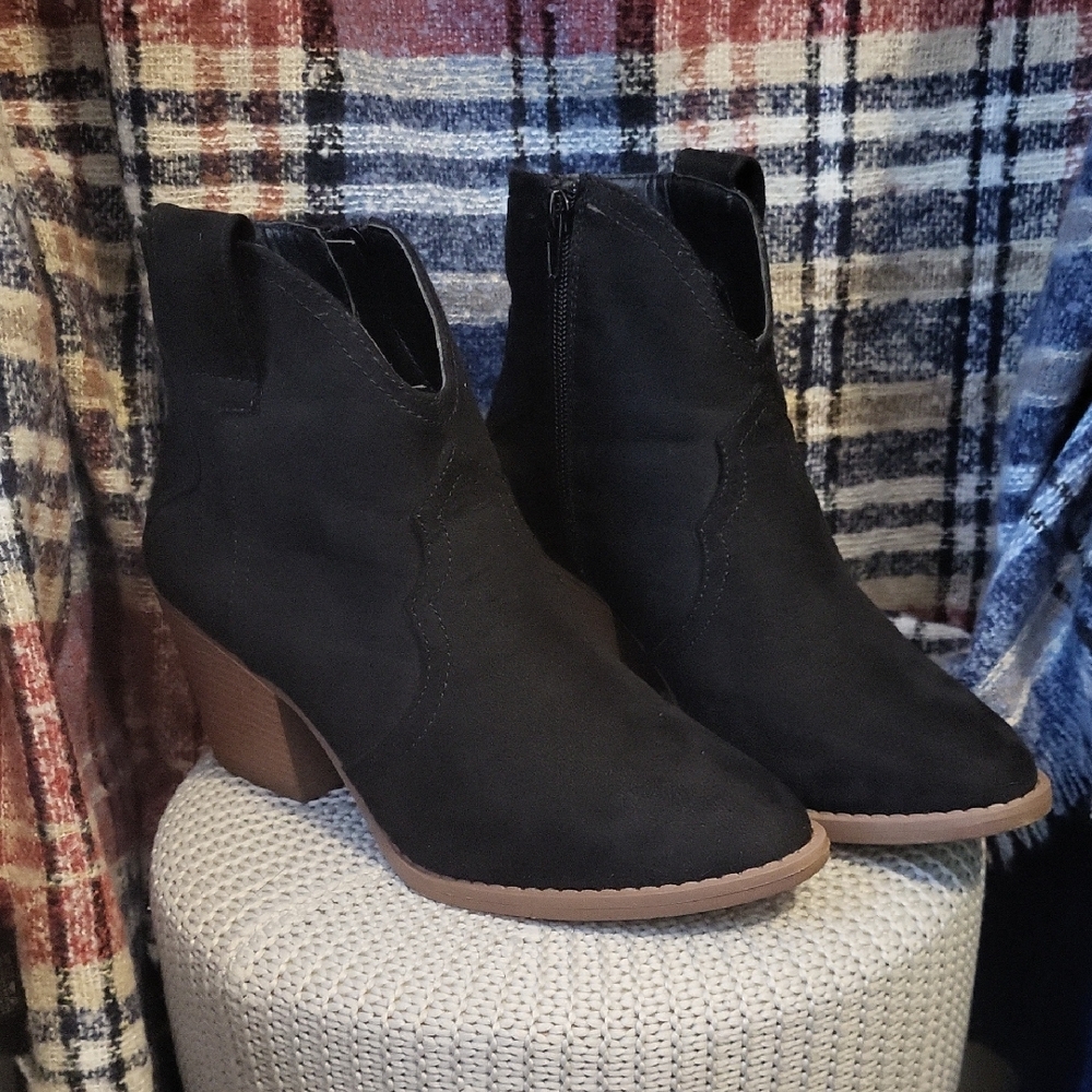 Sugar Black Ankle Booties with Brown Sole
